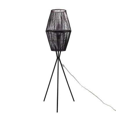 Diamond Tripod Floor Lamp Black With Rattan Shade (Includes LED Light Bulb) - Threshold™: Nautical Standing Illumination 6 Diamond Tripod Floor Lamp Black With Rattan Shade (Includes LED Light Bulb) - Threshold™: Nautical Standing Illumination - Image 4