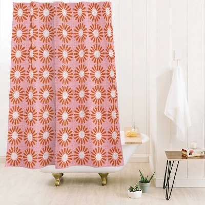 Schatzi Brown Retro Jumbo Daisy Pink Shower Curtain Green - Deny Designs 4 Schatzi Brown Retro Jumbo Daisy Pink Shower Curtain Green - Deny Designs - Image 2