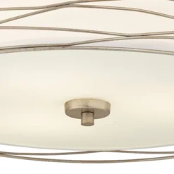 Possini Euro Design Modern Ceiling Light Flush Mount Fixture Antique Silver Leaf 18" Wide Wavy Spun White Drum For Bedroom Kitchen -Home Furnishings Store GUEST d7df35ba b697 4c6b 91f0 86733a438644