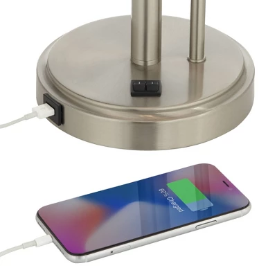 Possini Euro Design Traverse Modern Table Lamps Set Of 2 29 1/2" Tall Brushed Nickel With USB Charging Port LED Gooseneck White Drum Shade For Desk 5 Possini Euro Design Traverse Modern Table Lamps Set Of 2 29 1/2" Tall Brushed Nickel With USB Charging Port LED Gooseneck White Drum Shade For Desk - Image 3