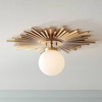 Possini Euro Design Hazel Modern Ceiling Light Semi Flush Mount Fixture 24" Wide Warm Brass White Globe Shade For Bedroom Kitchen Living Room Hallway 3 Possini Euro Design Hazel Modern Ceiling Light Semi Flush Mount Fixture 24" Wide Warm Brass White Globe Shade For Bedroom Kitchen Living Room Hallway