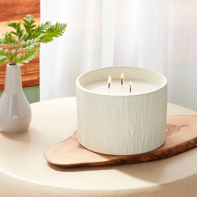 Textured Straight Side Ceramic Warm Cider & Cinnamon Candle White - Threshold™ 3 Textured Straight Side Ceramic Warm Cider & Cinnamon Candle White - Threshold™