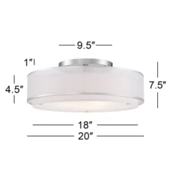 Possini Euro Design Modern Ceiling Lighting Semi Flush Mount Fixture 20" Wide Chrome 3-Light Sheer Outer Off White Inner Drum Shade For Bedroom House -Home Furnishings Store GUEST ed0184b8 dcd7 4ae2 9ef4 45a9237cdc91