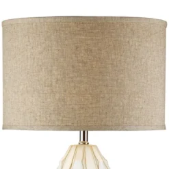 Possini Euro Design Cosgrove Modern Mid Century Table Lamp 32 3/4" Tall White Glazed Ceramic Beige Fabric Drum Shade For Bedroom Living Room Bedside -Home Furnishings Store GUEST f2560199 dee0 480b 85d1 9418d60fe125