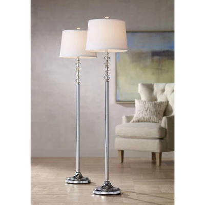 360 Lighting Montrose Modern Floor Lamps 61" Tall Set Of 2 Polished Steel Crystal Glass White Fabric Drum Shade For Living Room Bedroom Office House 3 360 Lighting Montrose Modern Floor Lamps 61" Tall Set Of 2 Polished Steel Crystal Glass White Fabric Drum Shade For Living Room Bedroom Office House