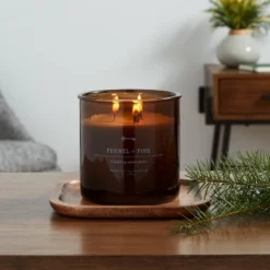 Best Seller 7 23oz XL 3-Wick Fennel + Pine Wooden Amber Glass With Wood Lid And Stamped Logo Amber Candle - Threshold™