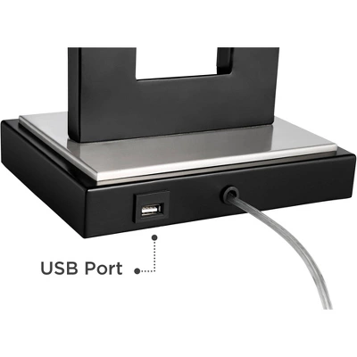 360 Lighting Neil Modern Rustic Table Lamp 26" High Black Metal With USB Charging Port White Rectangular Shade For Bedroom Living Room Bedside Desk 6 360 Lighting Neil Modern Rustic Table Lamp 26" High Black Metal With USB Charging Port White Rectangular Shade For Bedroom Living Room Bedside Desk - Image 4