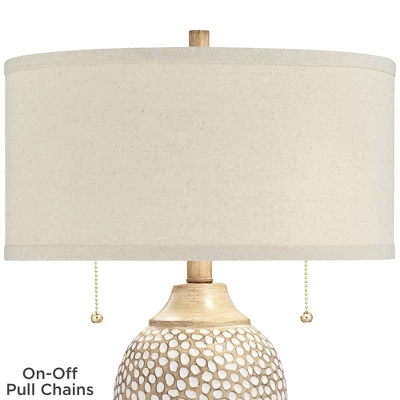360 Lighting Cody Rustic Farmhouse Table Lamps 24 1/2" High Set Of 2 Beige Textured Pebble Drum Shade For Bedroom Living Room Bedside Nightstand House 5 360 Lighting Cody Rustic Farmhouse Table Lamps 24 1/2" High Set Of 2 Beige Textured Pebble Drum Shade For Bedroom Living Room Bedside Nightstand House - Image 3